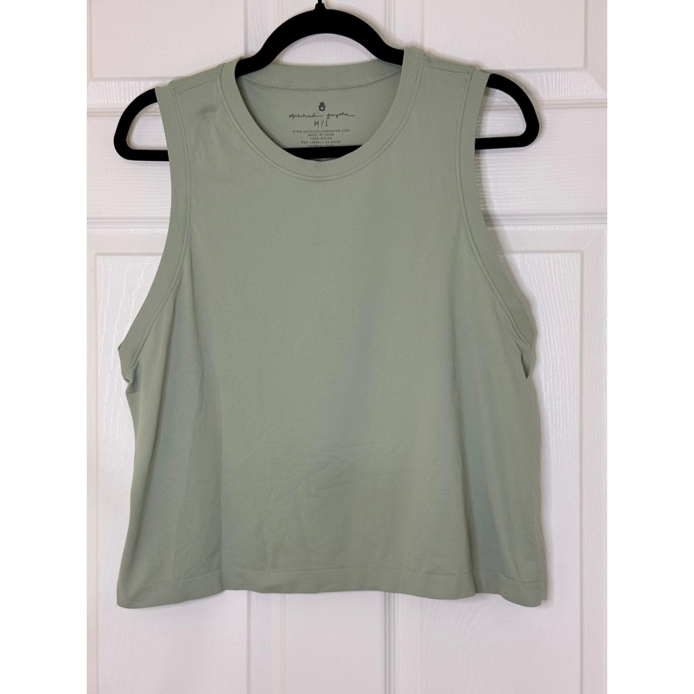 Spiritual Gangster Muscle Tank‎ Women M/L Sage Green Seamless Yoga Top